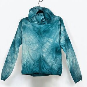 Adidas Windbreaker Rain Jacket Women Small Teal Tie Dye Extra Lightweight Hooded